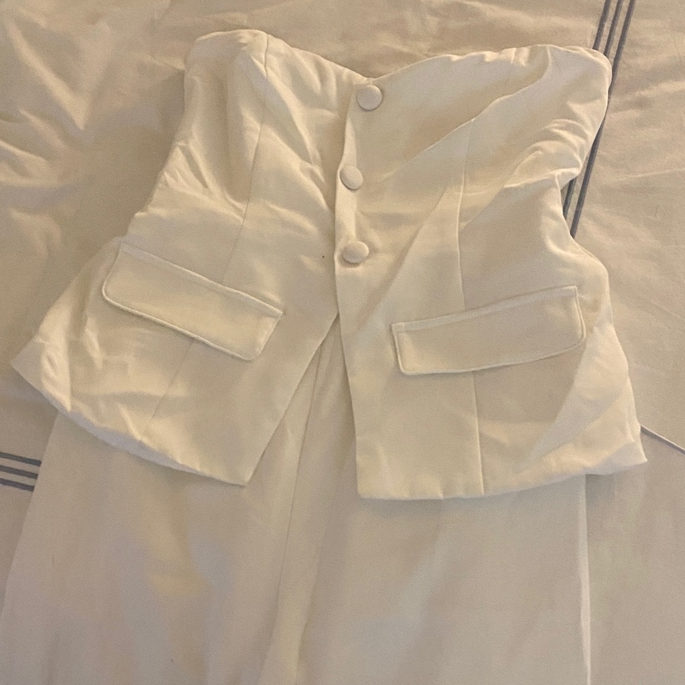 Elegant White Strapless Blazer jumpsuit